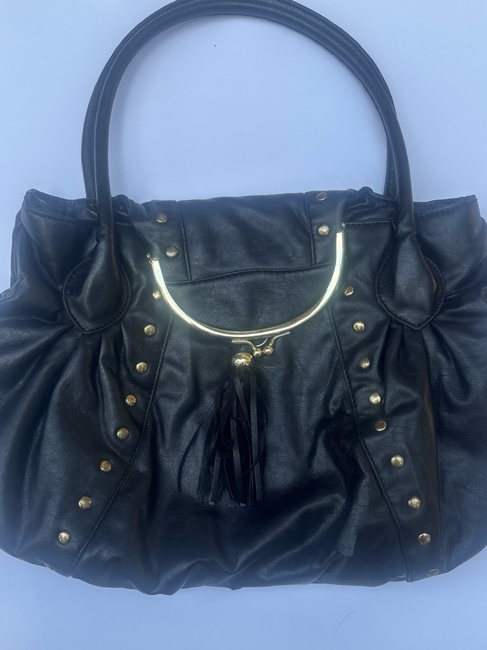 Black Leather Bag with Gold Accent